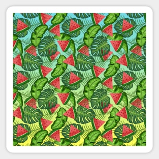 Watermelon And Tropical Leaves Pattern Sticker